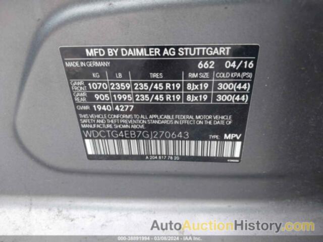 MERCEDES-BENZ GLA 250, WDCTG4EB7GJ270643