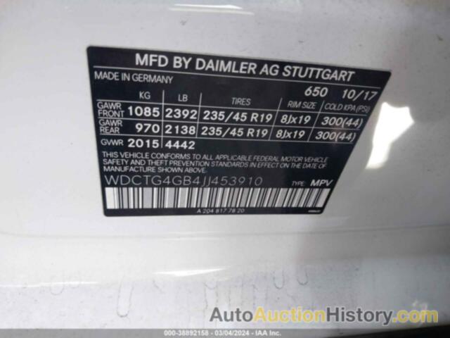 MERCEDES-BENZ GLA 250 4MATIC, WDCTG4GB4JJ453910