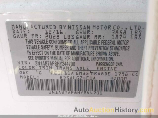 NISSAN SENTRA S/SV/SR/SL, 3N1AB7AP8HY244700