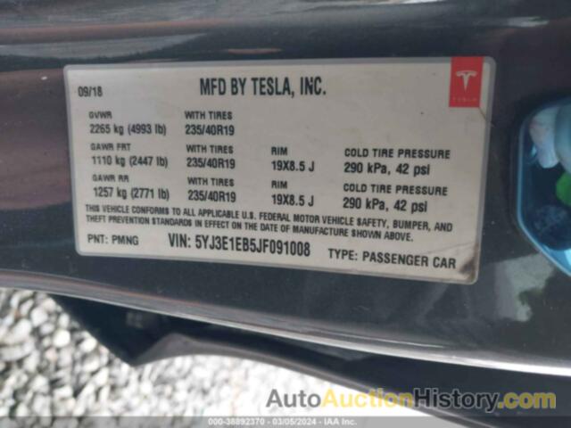 TESLA MODEL 3 LONG RANGE/PERFORMANCE, 5YJ3E1EB5JF091008