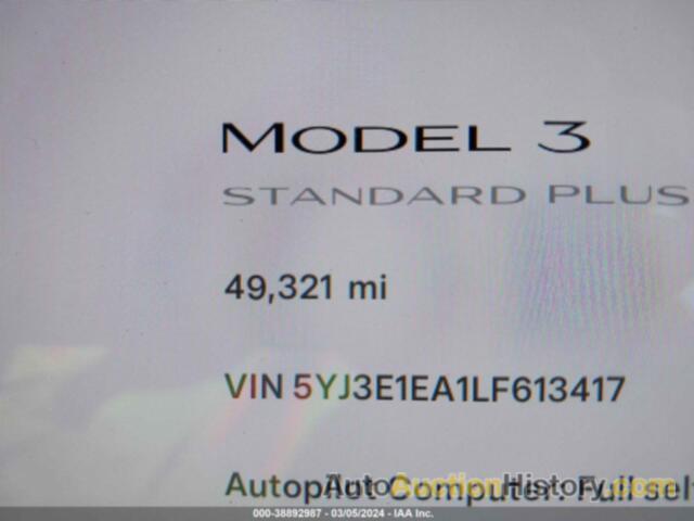 TESLA MODEL 3 STANDARD RANGE PLUS REAR-WHEEL DRIVE/STANDARD RANGE REAR-WHEEL DRIVE, 5YJ3E1EA1LF613417