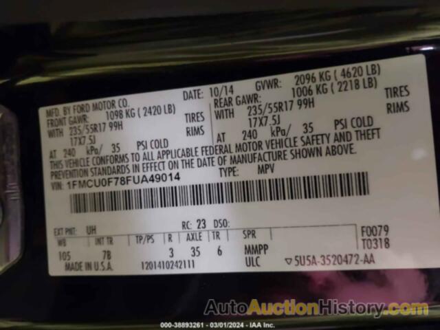 FORD ESCAPE S, 1FMCU0F78FUA49014