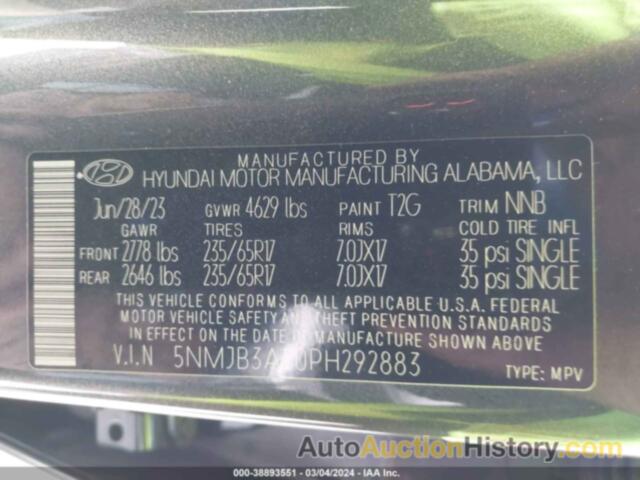 HYUNDAI TUCSON SEL, 5NMJB3AE0PH292883