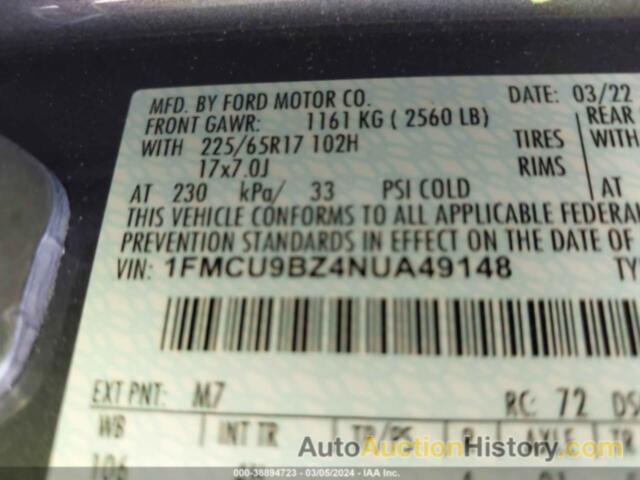 FORD ESCAPE SE HYBRID, 1FMCU9BZ4NUA49148