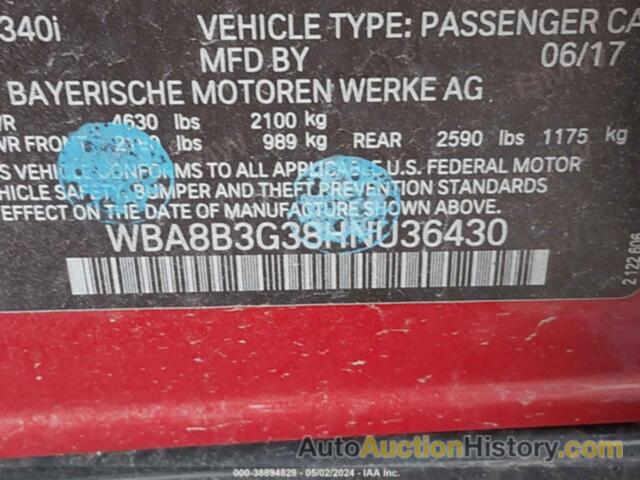 BMW 340I, WBA8B3G38HNU36430