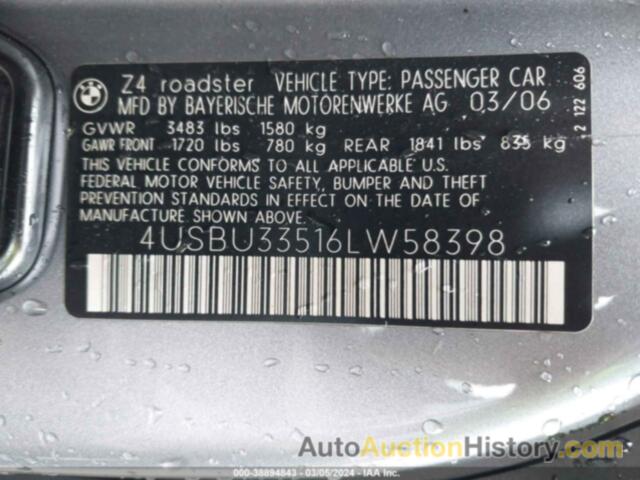 BMW Z4 3.0I, 4USBU33516LW58398