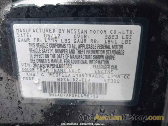 NISSAN SENTRA SV, 3N1AB7AP5HL698383