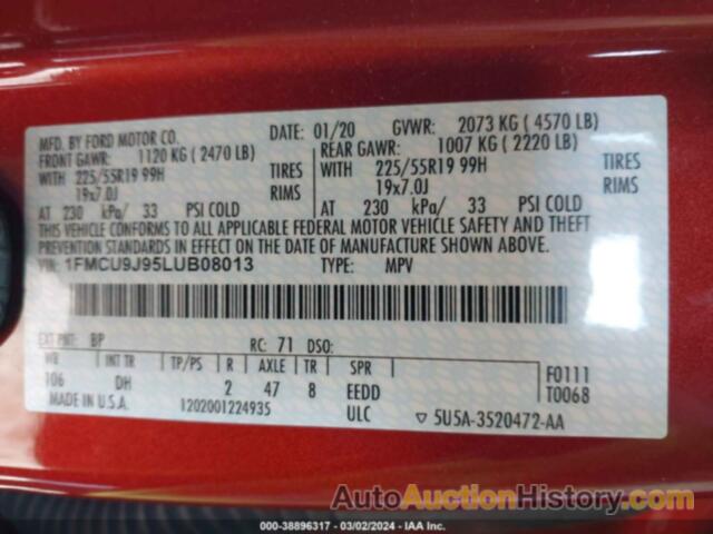 FORD ESCAPE TITANIUM, 1FMCU9J95LUB08013