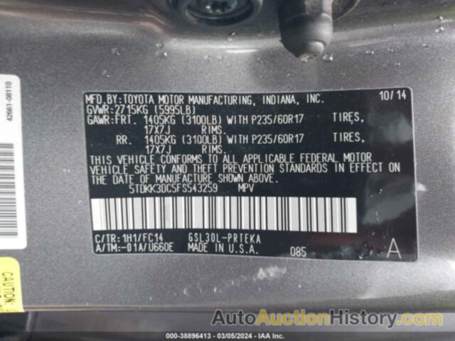 TOYOTA SIENNA LE 8 PASSENGER, 5TDKK3DC5FS543259