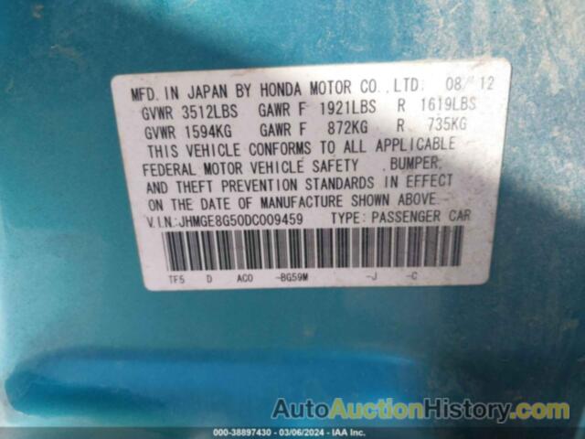 HONDA FIT SPORT, JHMGE8G50DC009459