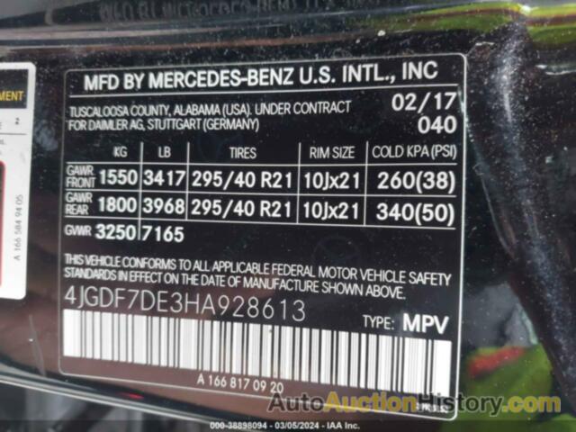 MERCEDES-BENZ GLS 550 4MATIC, 4JGDF7DE3HA928613