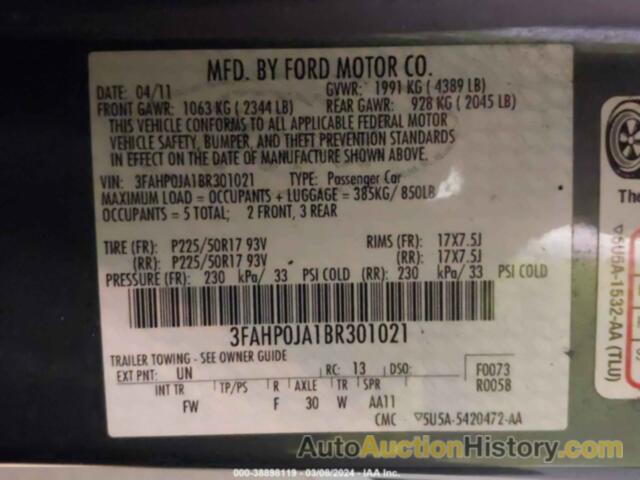 FORD FUSION SEL, 3FAHP0JA1BR301021