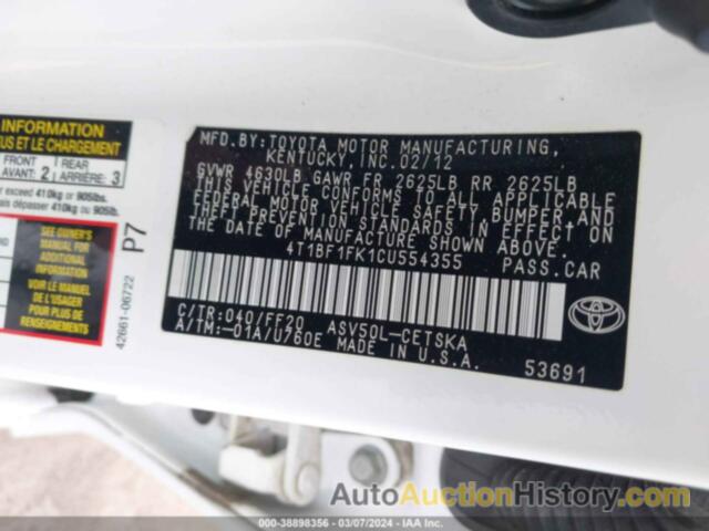 TOYOTA CAMRY SE, 4T1BF1FK1CU554355