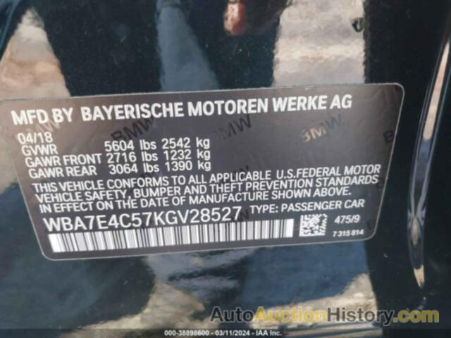 BMW 740I XDRIVE, WBA7E4C57KGV28527