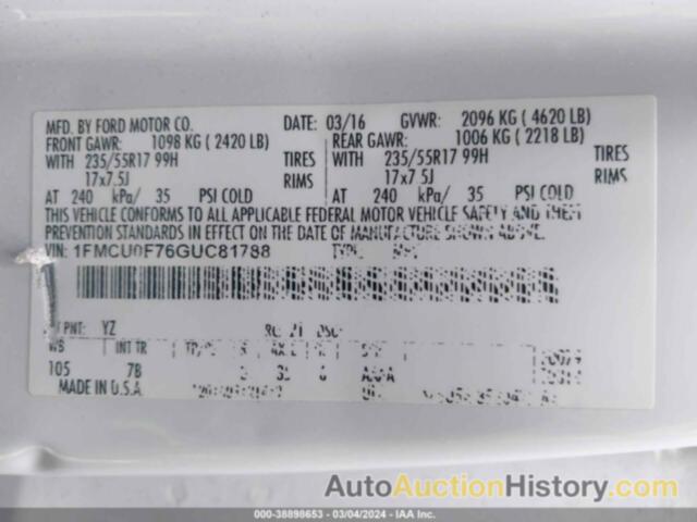 FORD ESCAPE S, 1FMCU0F76GUC81788