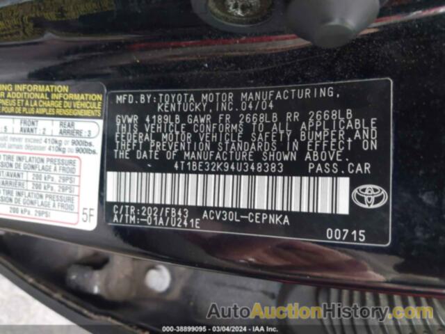 TOYOTA CAMRY LE, 4T1BE32K94U348383