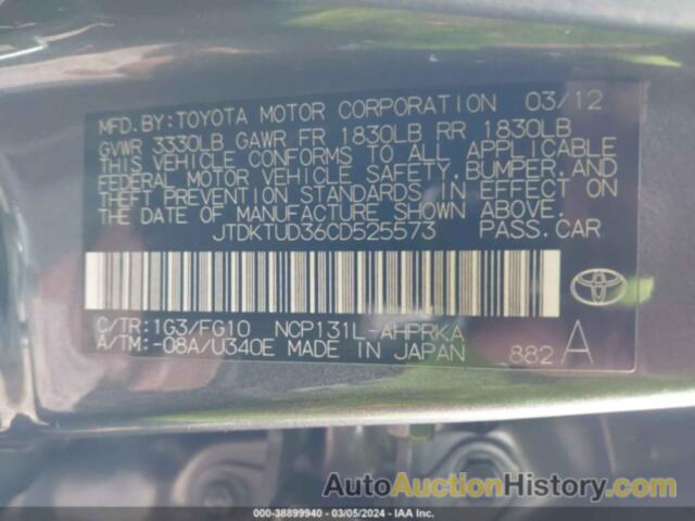 TOYOTA YARIS LE, JTDKTUD36CD525573