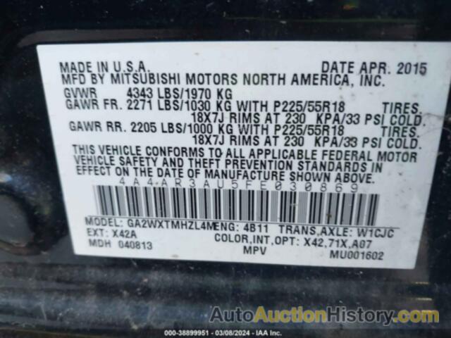 MITSUBISHI OUTLANDER SPORT ES, 4A4AR3AU5FE030869