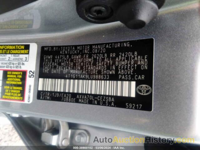 TOYOTA CAMRY SE, 4T1G11AK9LU988633