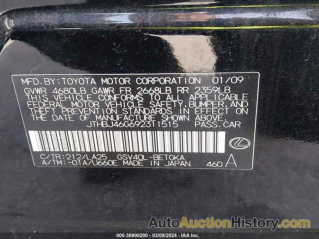 LEXUS ES 350, JTHBJ46G692311515