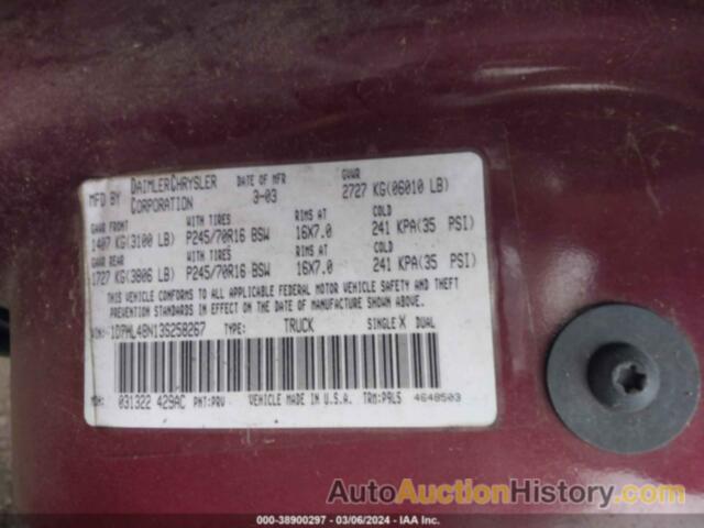 DODGE DAKOTA SLT, 1D7HL48N13S258267