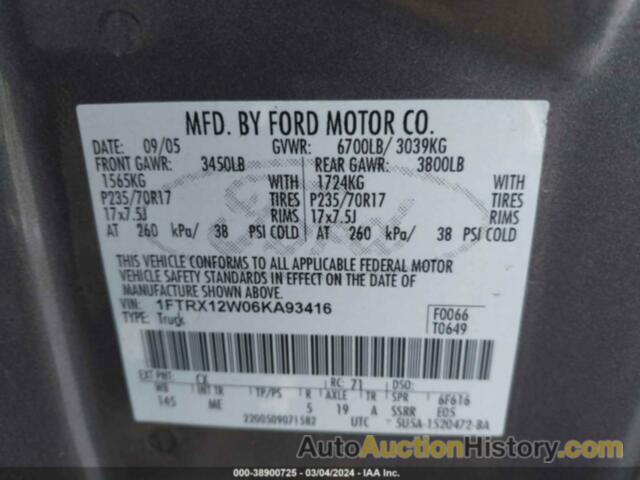 FORD F-150 STX/XL/XLT, 1FTRX12W06KA93416