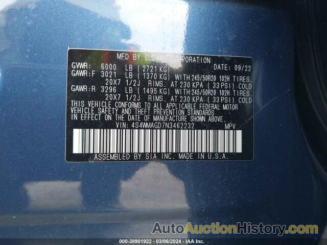 SUBARU ASCENT ONYX EDITION, 4S4WMAGD7N3462232