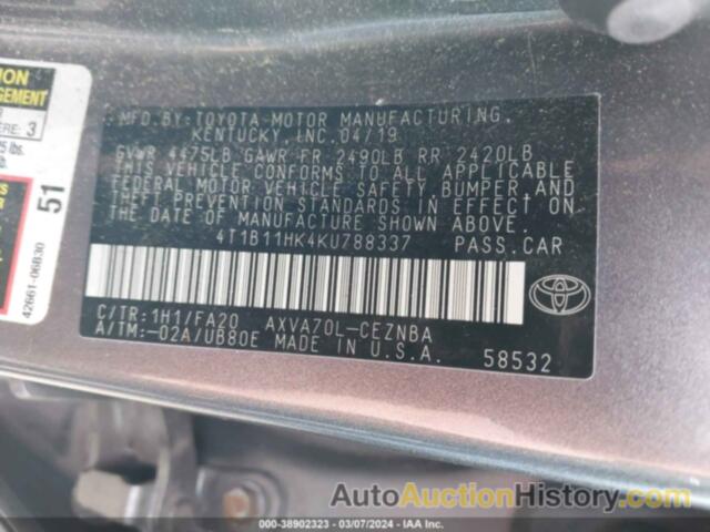 TOYOTA CAMRY LE, 4T1B11HK4KU788337