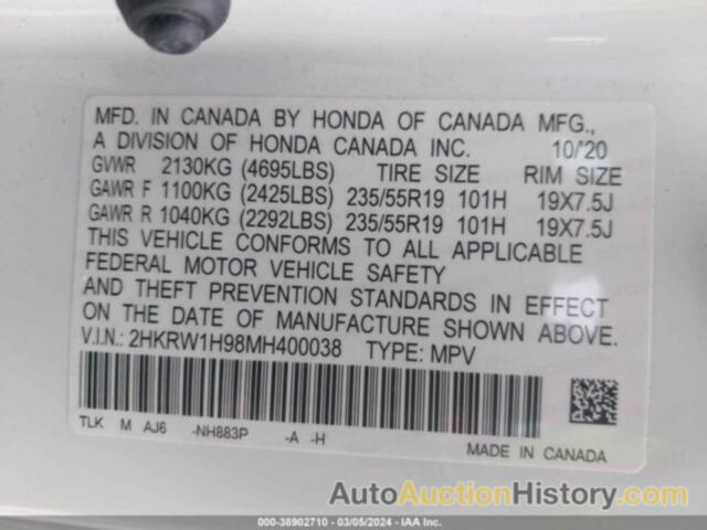 HONDA CR-V 2WD TOURING, 2HKRW1H98MH400038