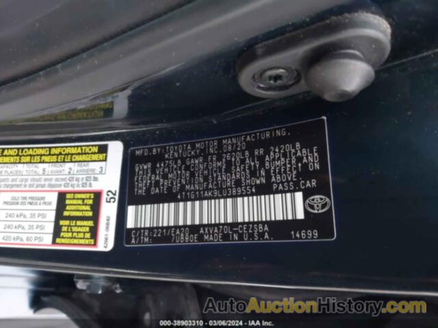 TOYOTA CAMRY SE, 4T1G11AK9LU389554