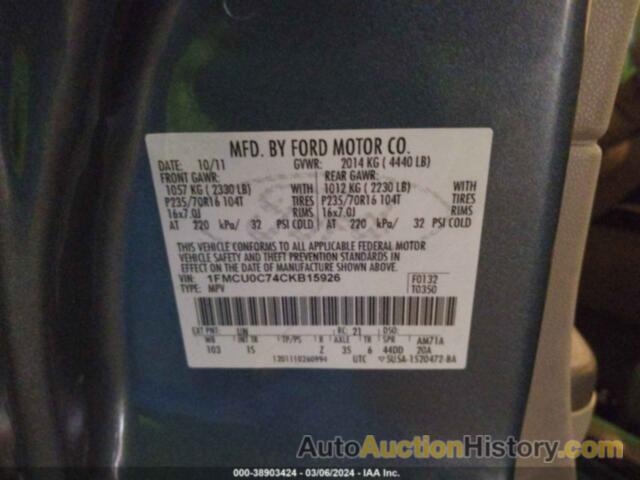 FORD ESCAPE XLS, 1FMCU0C74CKB15926