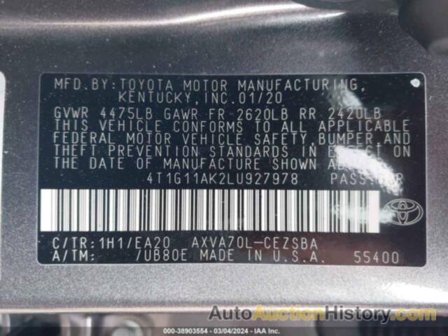 TOYOTA CAMRY SE, 4T1G11AK2LU927978