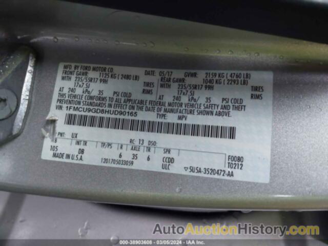 FORD ESCAPE SE, 1FMCU9GD8HUD90165