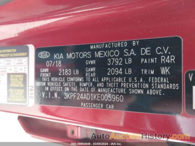 KIA FORTE LXS, 3KPF24AD1KE005960