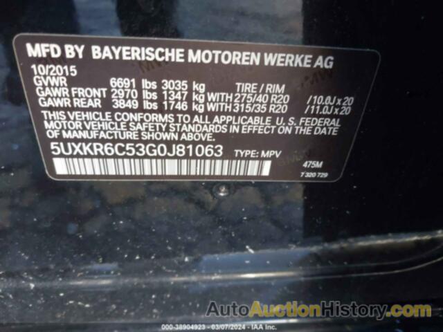 BMW X5 XDRIVE50I, 5UXKR6C53G0J81063