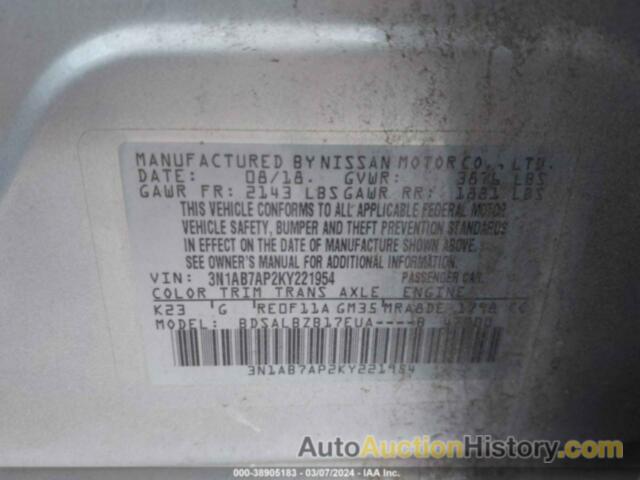 NISSAN SENTRA S, 3N1AB7AP2KY221954