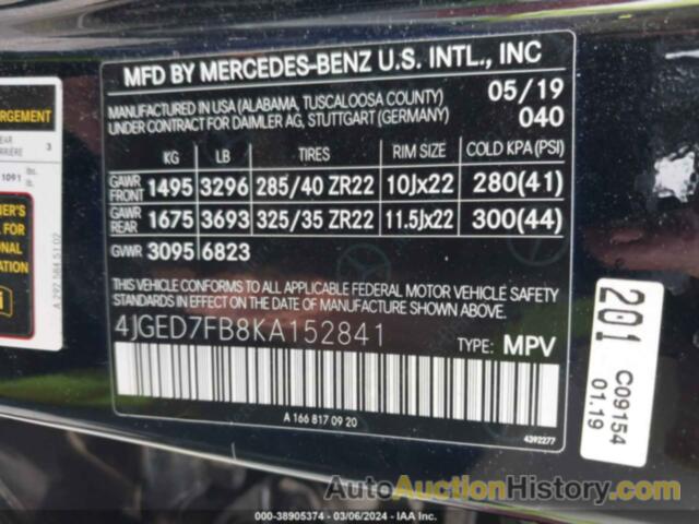 MERCEDES-BENZ AMG GLE 63 COUPE 63 AMG-S, 4JGED7FB8KA152841