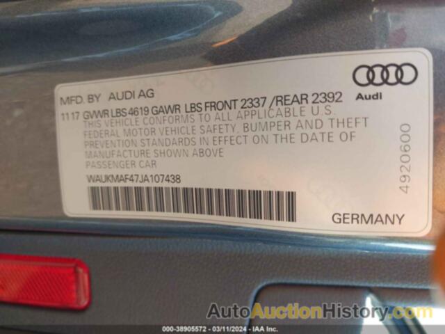 AUDI A4 2.0T TECH ULTRA PREMIUM/2.0T ULTRA PREMIUM, WAUKMAF47JA107438