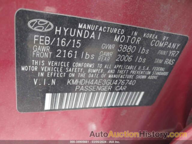 HYUNDAI ELANTRA SE, KMHDH4AE3GU476740