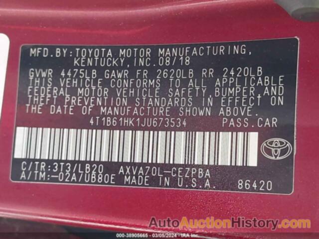 TOYOTA CAMRY XSE, 4T1B61HK1JU673534