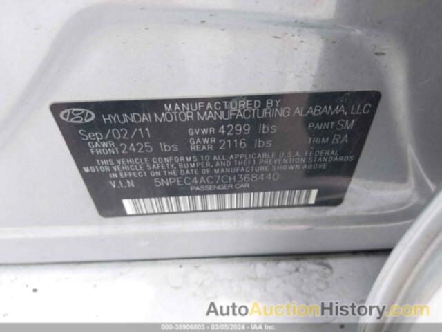 HYUNDAI SONATA SE, 5NPEC4AC7CH368440