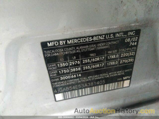 MERCEDES-BENZ ML 320, 4JGAB54E53A381405