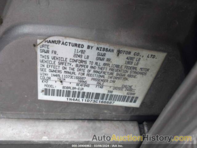 NISSAN ALTIMA 2.5 S, 1N4AL11D73C166687