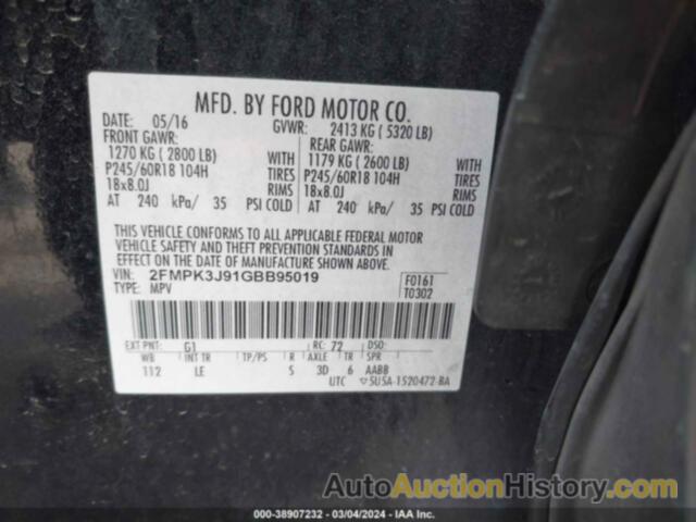 FORD EDGE SEL, 2FMPK3J91GBB95019