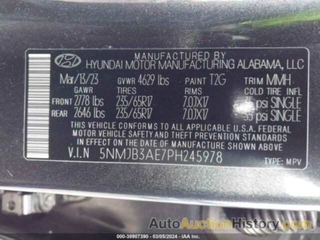 HYUNDAI TUCSON SEL, 5NMJB3AE7PH245978