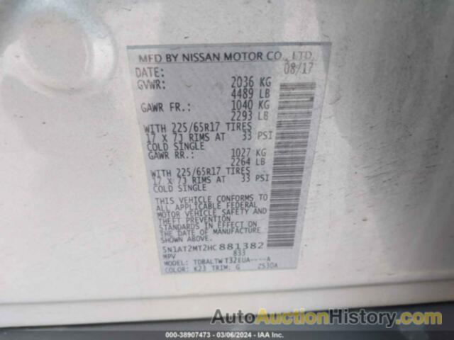 NISSAN ROGUE SV, 5N1AT2MT2HC881382