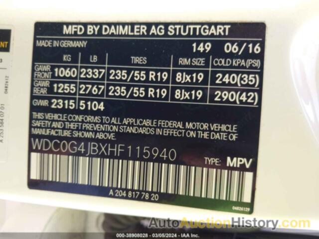 MERCEDES-BENZ GLC 300, WDC0G4JBXHF115940