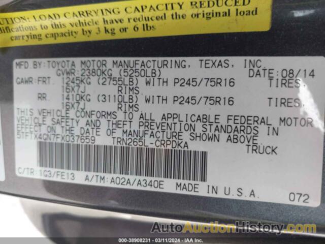 TOYOTA TACOMA PRERUNNER ACCESS CAB, 5TFTX4GN7FX037659