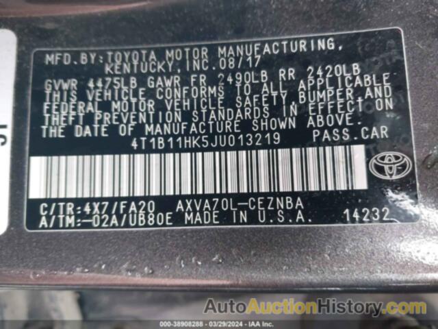 TOYOTA CAMRY LE, 4T1B11HK5JU013219