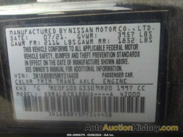 NISSAN SENTRA S XTRONIC CVT, 3N1AB8BV5MY314408